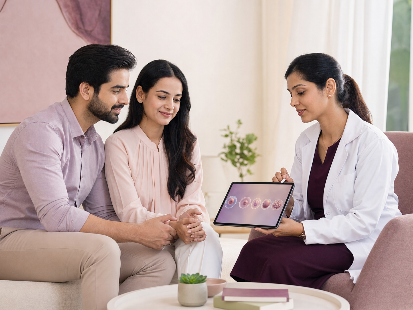 Couple receiving supportive fertility guidance from a specialist