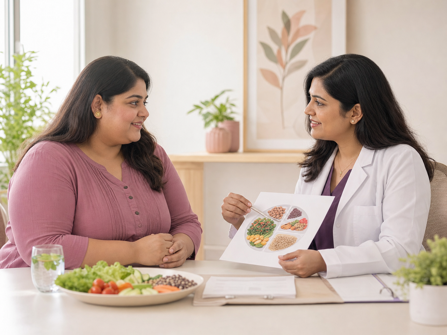 Woman receiving supportive metabolic-health guidance