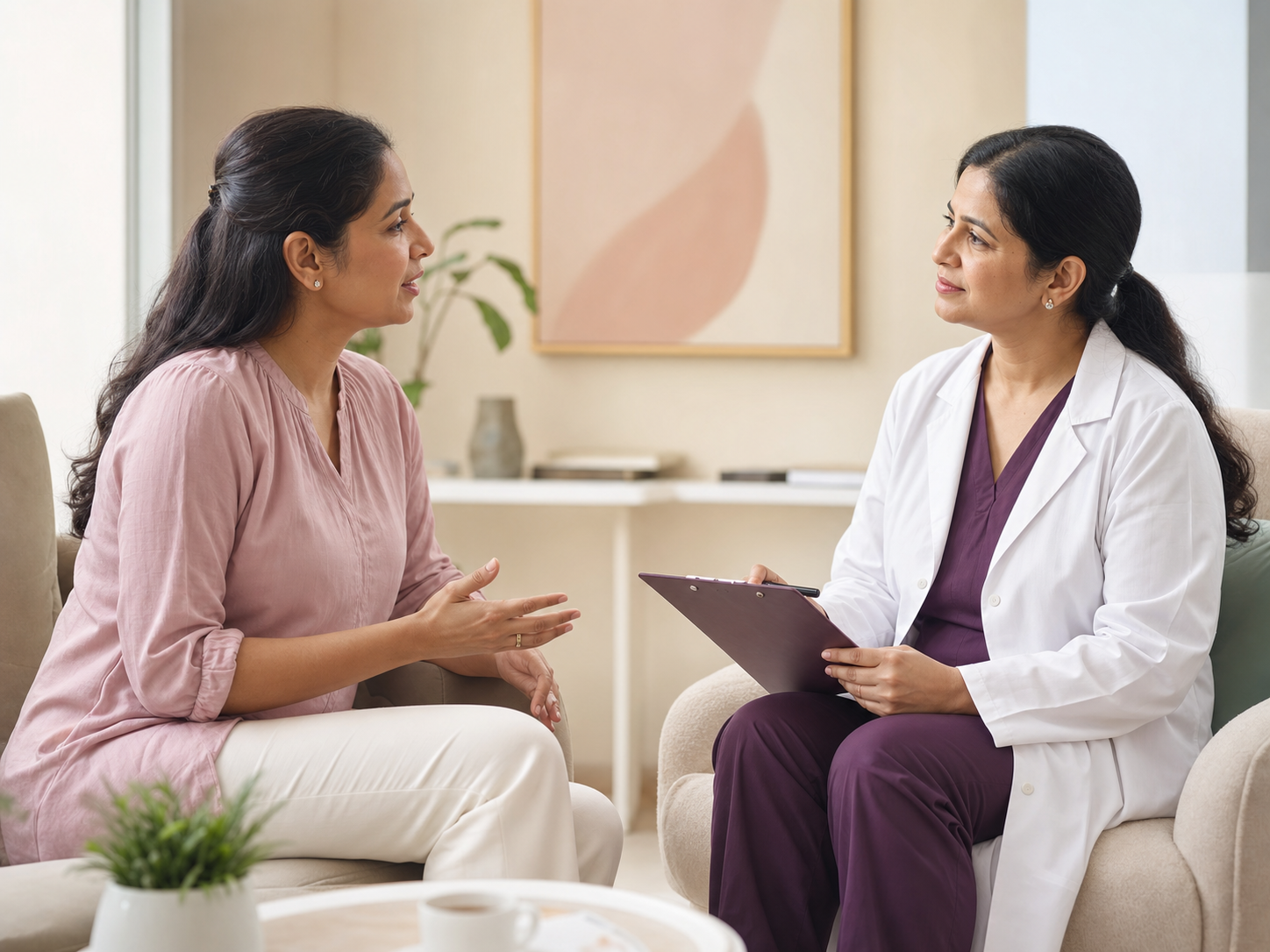Woman speaking with her doctor during a preventive health consultation